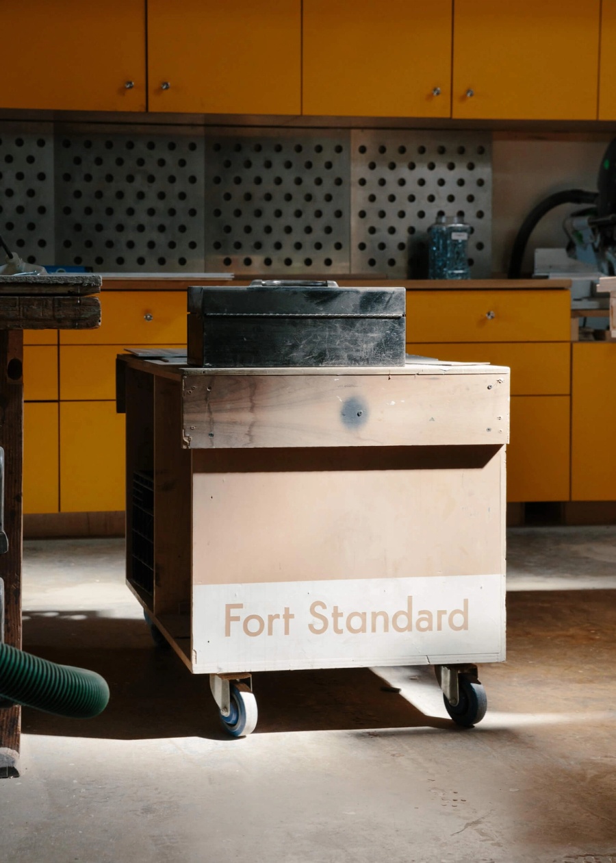 Fort Standard Branded Rolling Table in Woodshop