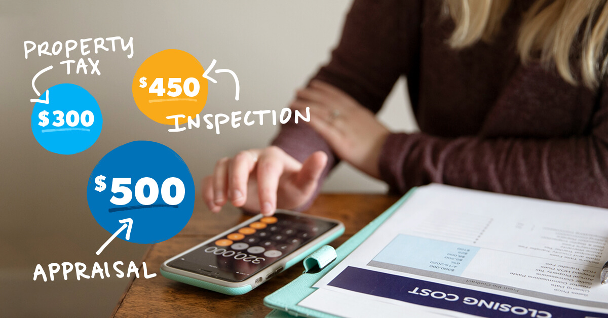 A woman determining what her closing costs are on a calculator.