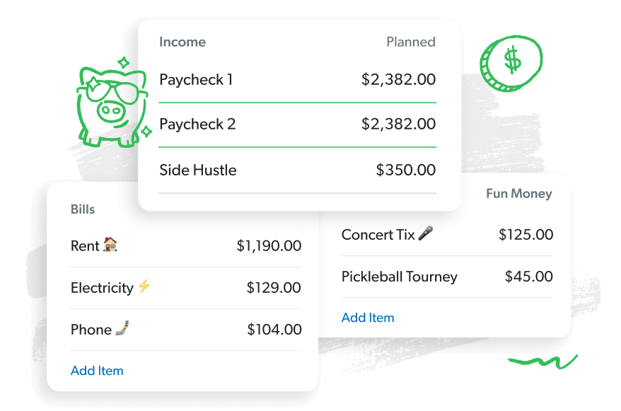 Example showing many different budget categories in EveryDollar